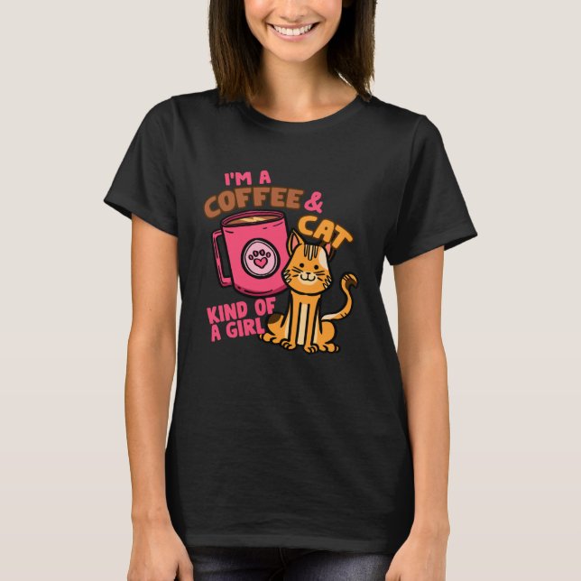 Camiseta Cats and Coffee Women Cute Girl (Frente)