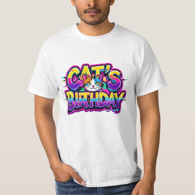 Camiseta Cat's Birthday Rainbow Glitch (Frente)