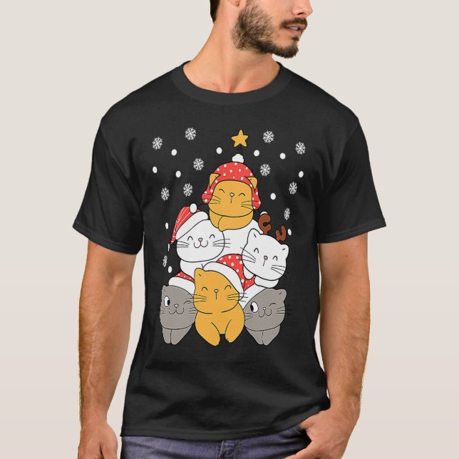 Camiseta Cats Christmas Tree Xmas Cats Lovers Kids Mens Wom (Frente)