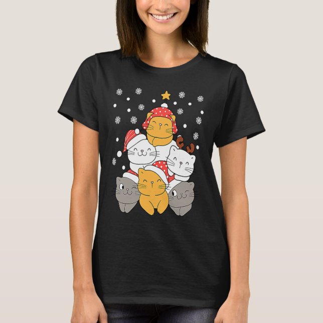 Camiseta Cats Christmas Tree Xmas Cats Lovers Kids Mens Wom (Frente)