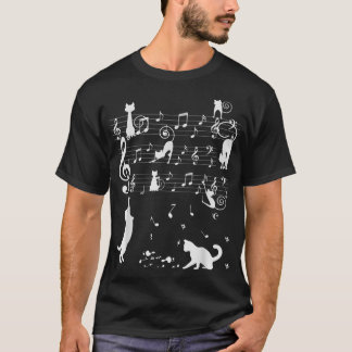 Camiseta Cats Coloridos Meowsci Reproduzindo Música Clef Pi