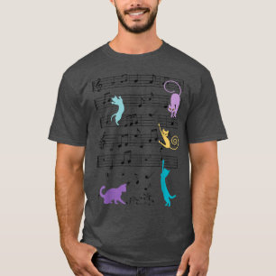 Camiseta Cats Coloridos Meowsci Reproduzindo Música Clef Pi