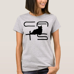 Camiseta "CATS" com silhueta de gato preto a implorar