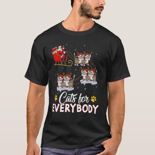 Camiseta Cats For Everybody Xmas Santa Sleigh Cat Christmas (Frente)