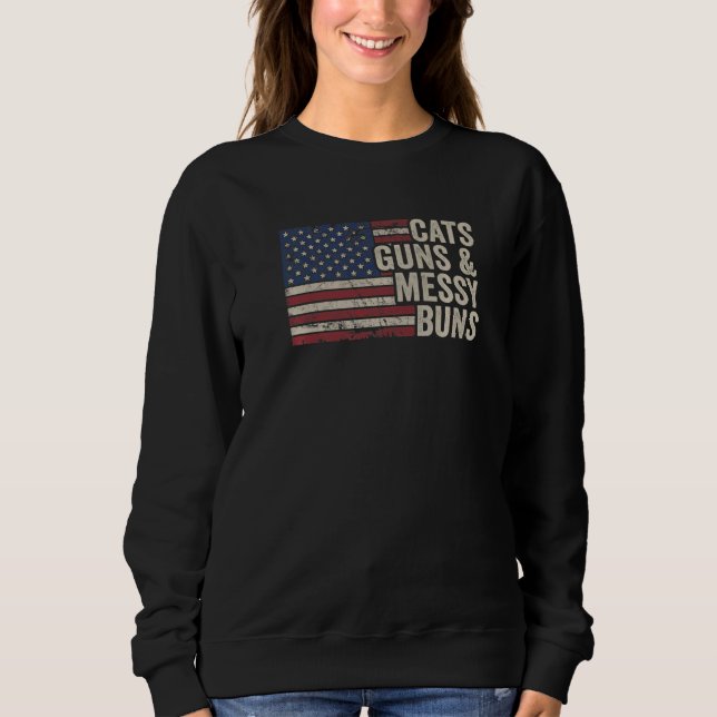 Camiseta Cats Guns Mensageiros - Womens Usa Flag Pro Gun Ca (Frente)