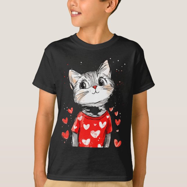 Camiseta Cats Lover Heart Girls Kitten Valentine’s Day Wome (Frente)
