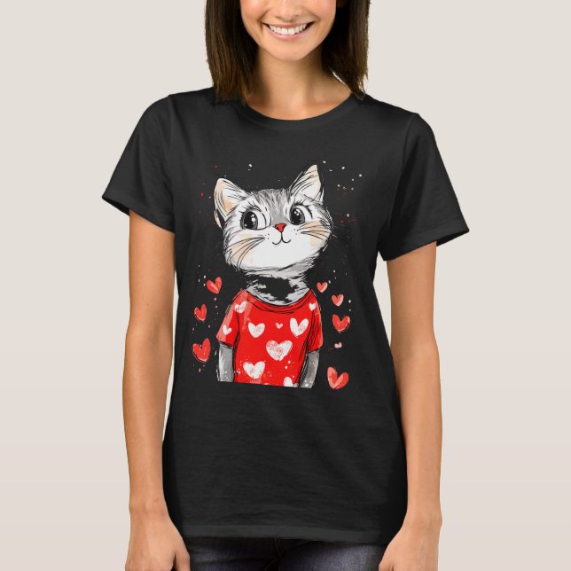 Camiseta Cats Lover Heart Girls Kitten Valentine’s Day Wome (Frente)