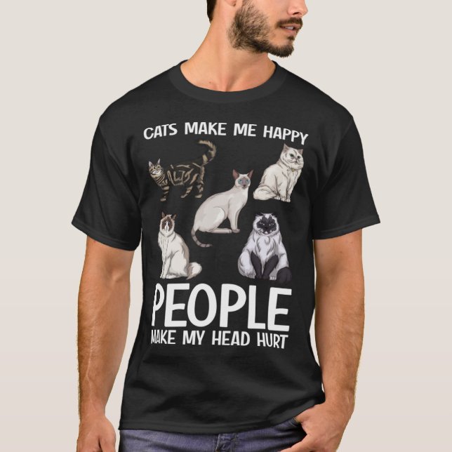 Camiseta Cats Make Me Happy People Make My Head Hurt  Cat   (Frente)