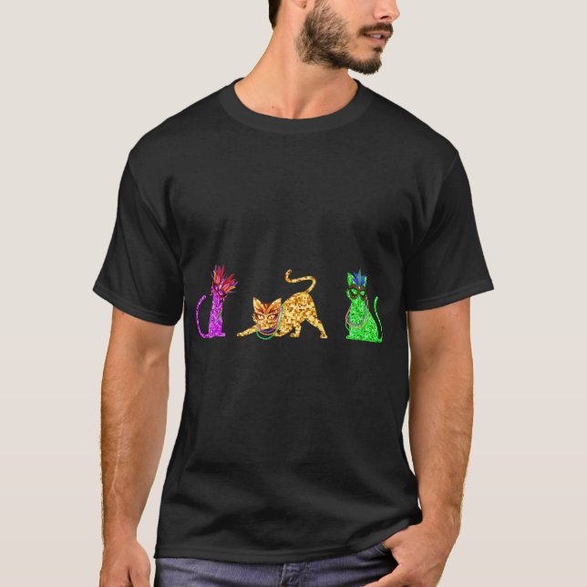 Camiseta Cats Mardi Gras Silhouette, Carnaval de Nova Orlea (Frente)