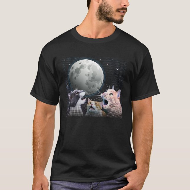 Camiseta Cats Meowling At Moon Cat   Space Kitten Joke (Frente)