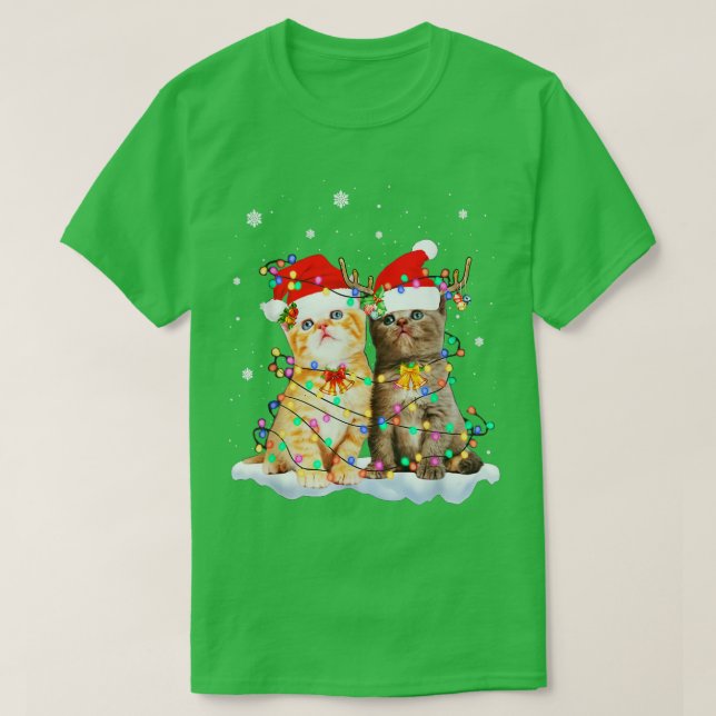 Camiseta Cats Papai Noel Árvore de Natal Luz Xmas Feliz Ho (Frente do Design)