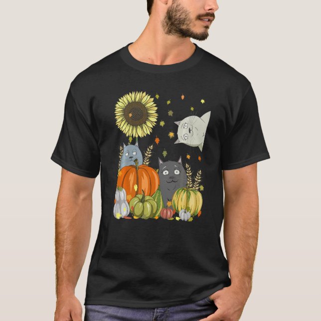 Camiseta Cats & Pumpkin Sunflower Fall Cat  Thanksgiving (Frente)