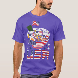 Camiseta Cats Ramen Anime American Flag USA 4 de julho shi