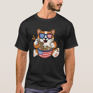 Camiseta Cats Ramen Anime American Flag USA Funny 4th Da Ju