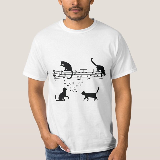 Camiseta Cats Reproduzindo Notas de Música (Frente)