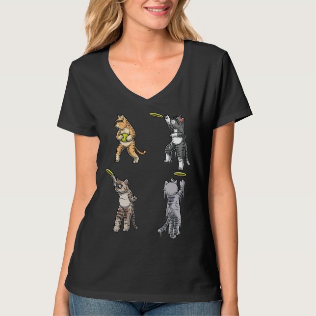 Camiseta Cats With Flying Disc Frisbee Player Thrower Disc  (Frente)