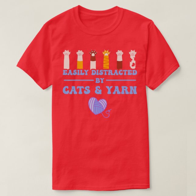 Camiseta Cats & Yarn Funny Knitting (Frente do Design)