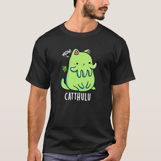 Camiseta Catthulu Funny Cthulhu Cat Pun Dark BG (Frente)