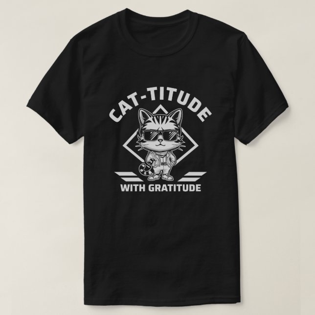 Camiseta Cattitude com Gratidão Incentivo de Gato (Frente do Design)