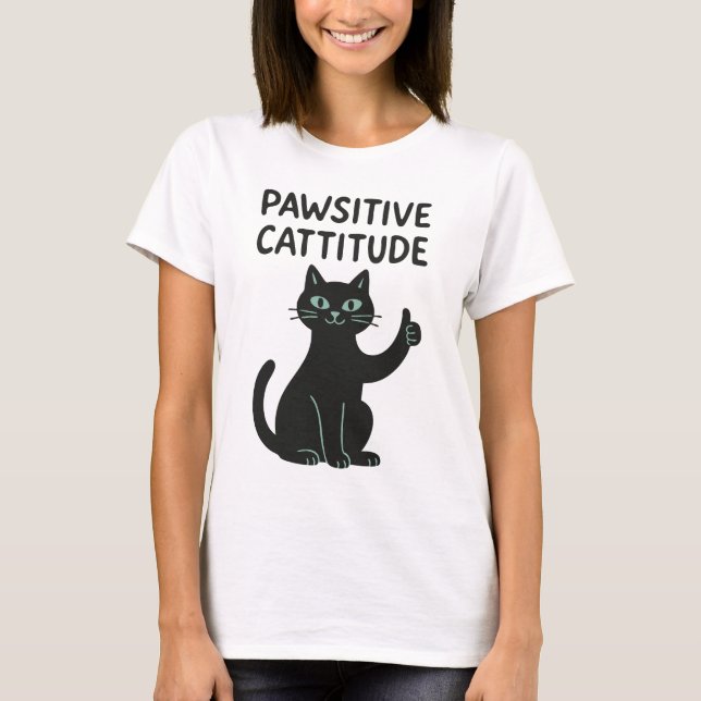 Camiseta Cattitude Pawtiva - Gato Negro Engraçado (Frente)