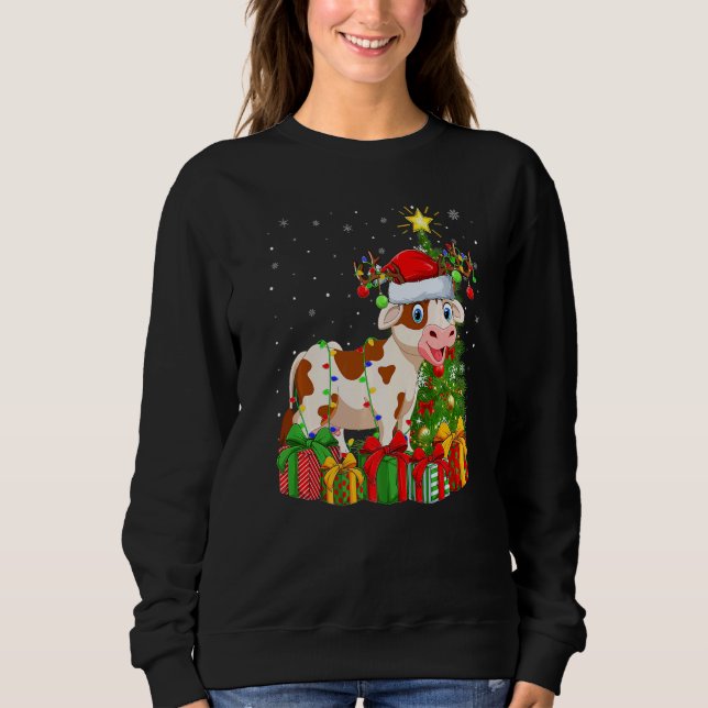 Camiseta Cattle  Xmas Holiday Santa Cattle Christmas Tree (Frente)