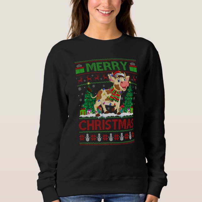 Camiseta Cattle  Xmas Tree Lights Ugly Santa Cattle Christm (Frente)