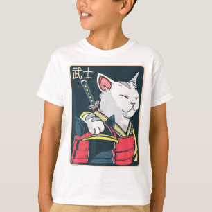 Camiseta Catzilla - Arte de Gato Japonês - Espada Katana -