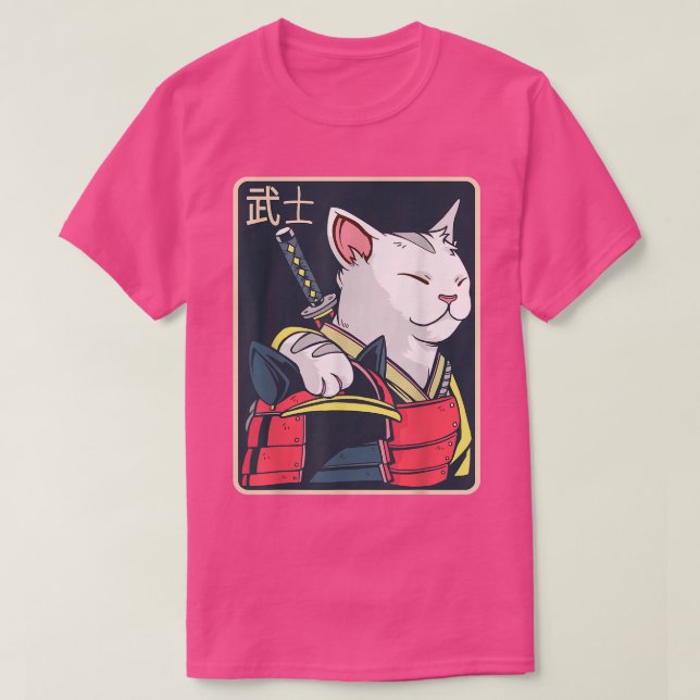 Camiseta Catzilla - Arte de Gato Japonês - Espada Katana -  (Frente do Design)