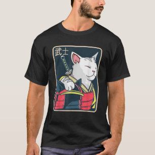 Camiseta Catzilla Arte de Gato Japonês Espada Katana Anime