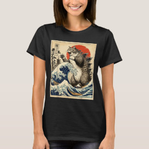 Camiseta Catzilla Arte Japonês Amante de Gatos Estampa Gráf