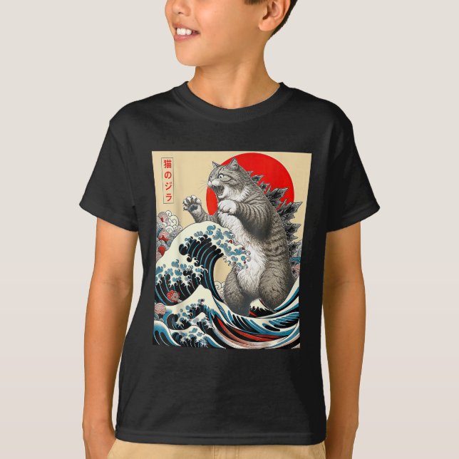 Camiseta Catzilla Cat Art Japonês (Frente)