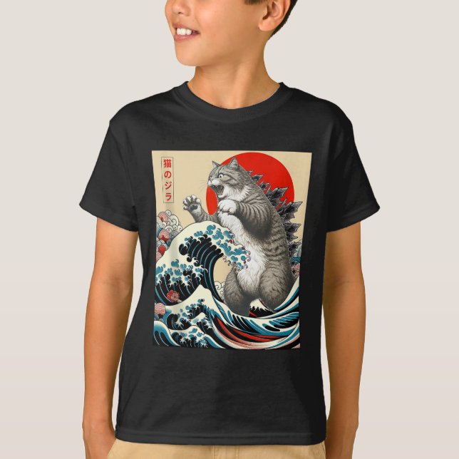 Camiseta Catzilla Cat Arte Japonesa Bonita presentes Para H (Frente)