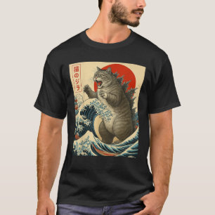 Camiseta Catzilla Cat Arte Japonesa Bonita presentes Para H