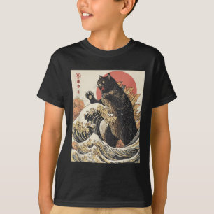 Camiseta Catzilla Cat Arte Japonesa Engraçado Gato Para Hom