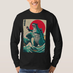 Camiseta Catzilla Cat Arte Japonesa Vintage Engraçado Gato