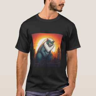 Camiseta Catzilla Cat Japonês Engraçados Homens de Arte Gat
