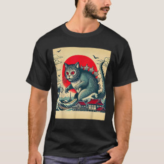 Camiseta Catzilla Cat Retro Vintage Japonês Kaiju Funny Ca