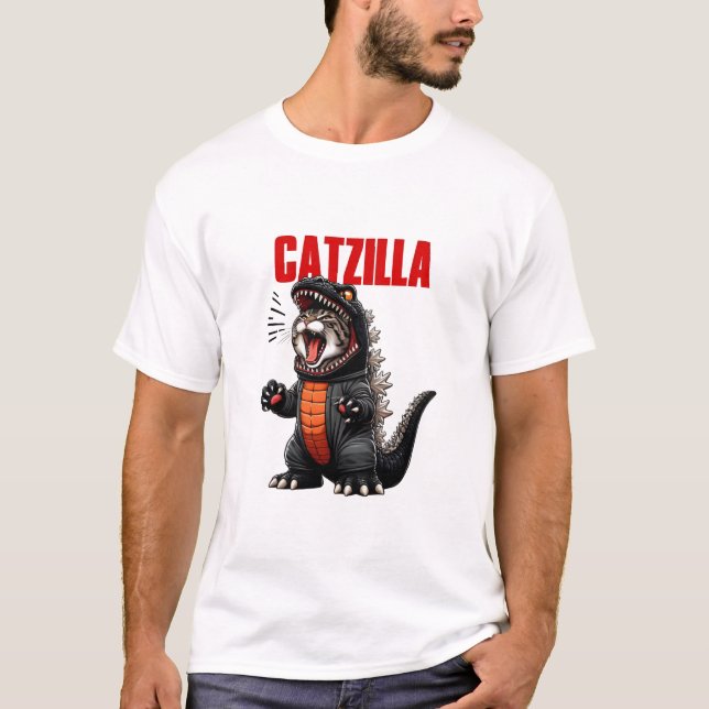 Camiseta Catzilla - Engraçado Cat Godzilla Mashup (Frente)