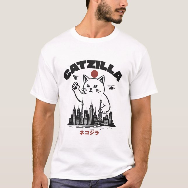 Camiseta Catzilla - Engraçado Cat Godzilla Parody (Frente)