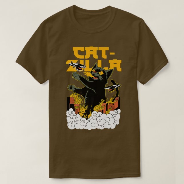 Camiseta CATZILLA Engraçado Gato dizendo Kitten Monster Tom (Frente do Design)