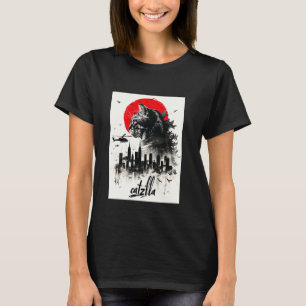 Camiseta Catzilla Gato Arte Japonesa Presentes Divertidos d