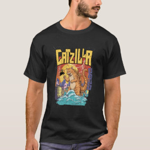 Camiseta Catzilla Gato Arte Japonesa Presentes Divertidos p