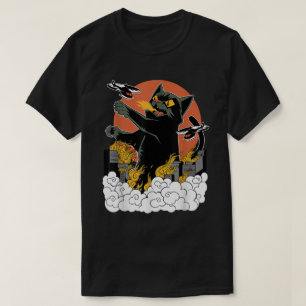 Camiseta Catzilla Gato de Fogo Japonês Arte Kaiju