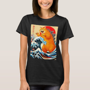 Camiseta Catzilla gato laranja arte japonesa para homens mu