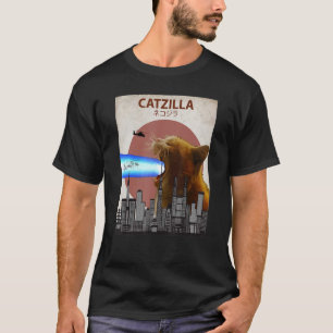 Camiseta Catzilla Giant Cat com lasers de boca fungo japonê