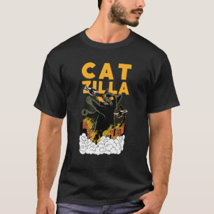Camiseta Catzilla Kaiju Cat Destrui Uma Cidade Japonesa