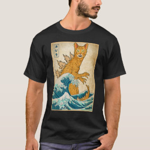 Camiseta Catzilla Monster Wave Fora de Kanagawa Japão Vapor