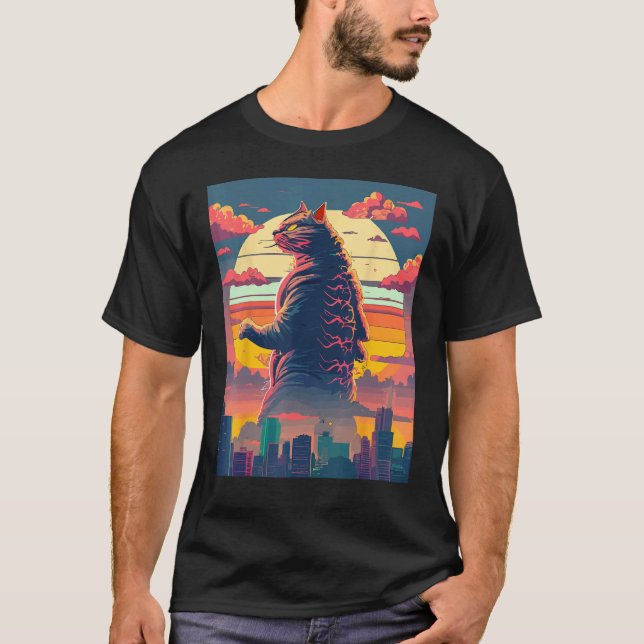 Camiseta Catzilla Paródia Divertida Monstro Fofo (Frente)