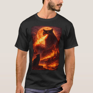 Camiseta Catzilla Uivando Para a Lua Vintage Engraçado Míst