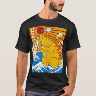 Camiseta Catzilla Vintage Engraçado Gato Arte Japonesa